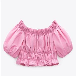 Pink Zara cropped off shoulder top